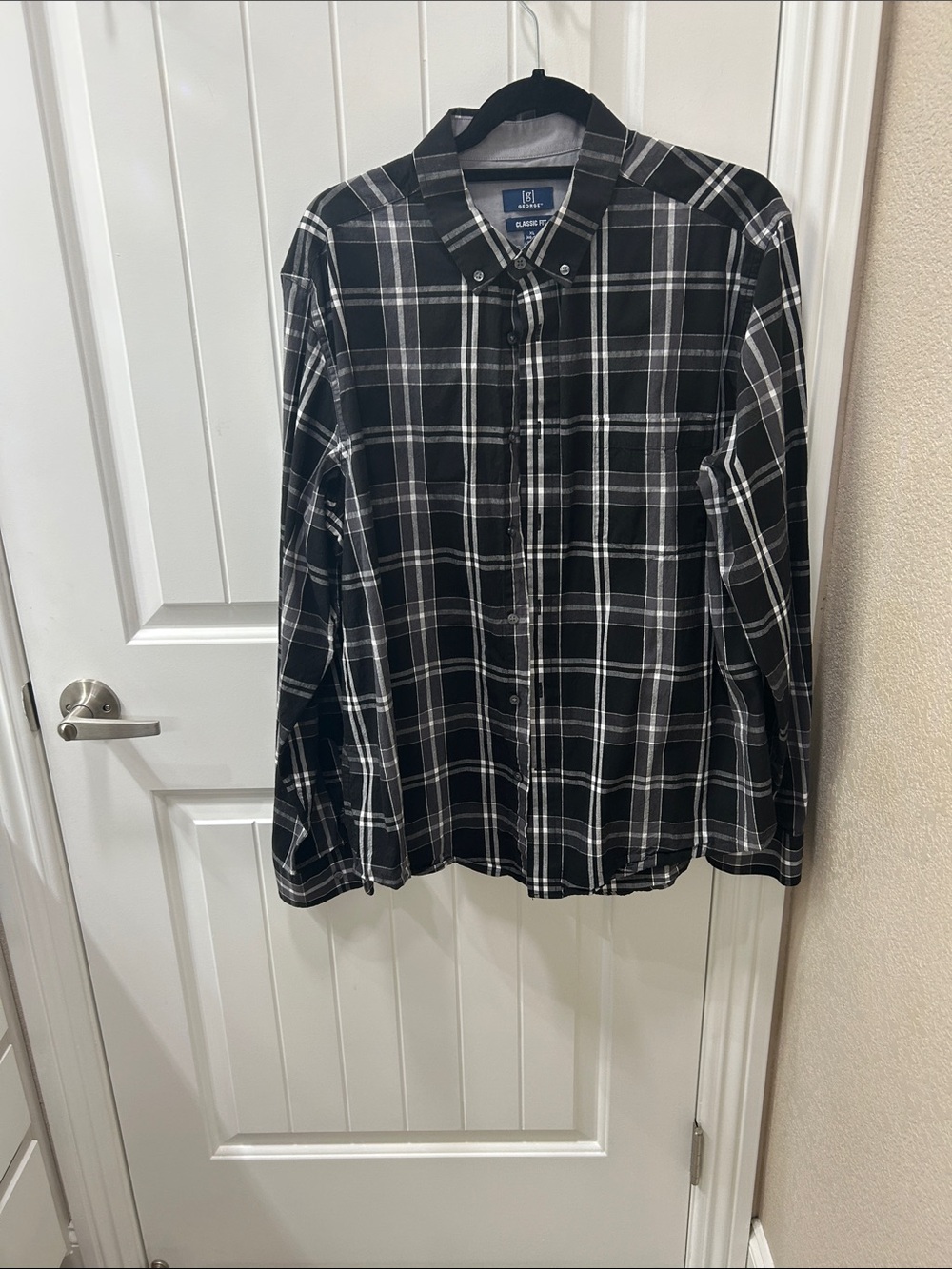 George Men's Black and White Plaid Button-Down Shirt